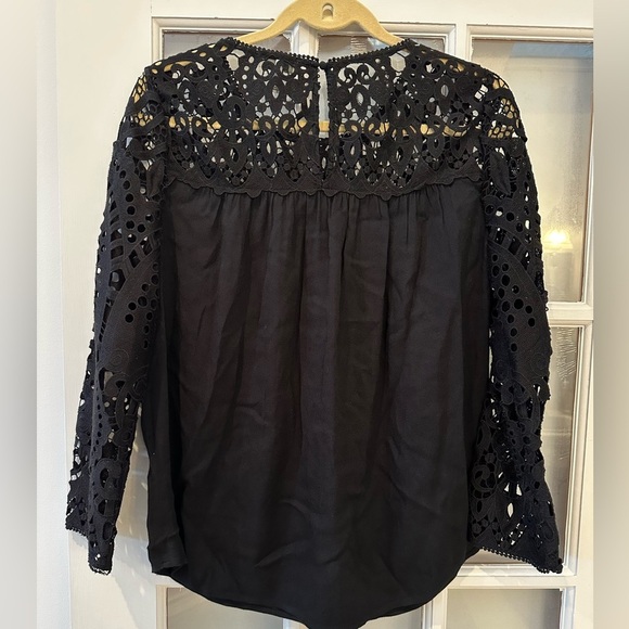 Joie Lindy Top Crochet Lace 3/4 Sleeve Relaxed Baby Doll Blouse Black Size Med M - Picture 7 of 10